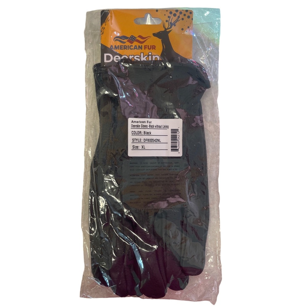 American Fur Deerskin Leather Gloves Mens XL Black Unlined DFB00542NL Keystone‎